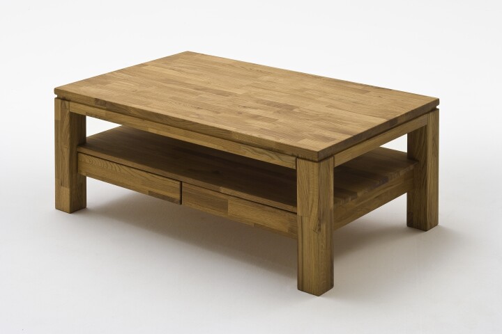 Couchtisch >GORDON< 2 Schübe, Asteiche, Massivholz - 115x45x70cm (BxHxT)