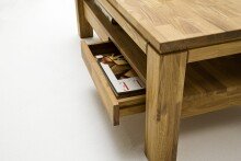 Couchtisch >GORDON< 2 Schübe, Asteiche, Massivholz - 115x45x70cm (BxHxT)
