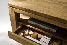 Couchtisch >GORDON< 2 Schübe, Asteiche, Massivholz - 115x45x70cm (BxHxT)