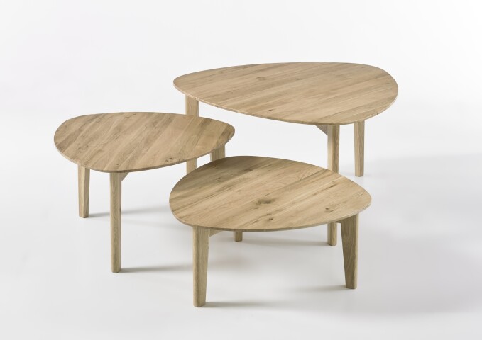 Satztisch >CAMILLA< (3er-Set) Asteiche massiv geölt - 60x27x60 / 60x35x60 / 80x43x80 cm