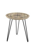 Beistelltisch >NEVIS< in Kompass-Motiv, Mango Massivholz - 46x51x46cm (BxHxT)