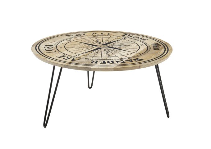 Couchtisch >NEVIS< in Kompass-Motiv, Mango Massivholz - 90x46x90cm (BxHxT)