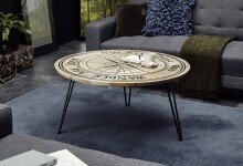 Couchtisch >NEVIS< in Kompass-Motiv, Mango Massivholz - 90x46x90cm (BxHxT)