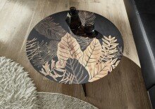 Couchtisch >MIRANDELA< in floraler Druck, Mango Massivholz - 85x45x85cm (BxHxT)