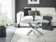 Couchtisch >KOPENHAGEN< in klarglas / verchromt - 80x45x80 (BxHxT)