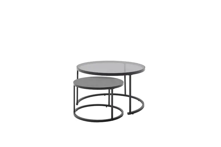 Satztisch >CHESTER< (2er-Set) schwarz, Metall/ Glas -  74/42/74 cm + 55/35/55 cm  (BxHxT)