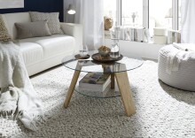 Couchtisch >LUBLIN< in Asteiche, Klarglas /...