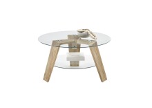 Couchtisch >LUBLIN< in Asteiche, Klarglas / Massivholz - 40x75cm (HxD)
