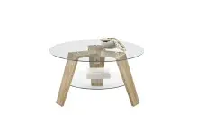 Couchtisch >LUBLIN< in Asteiche, Klarglas / Massivholz - 40x75cm (HxD)