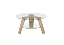 Couchtisch >LUBLIN< in Asteiche, Klarglas / Massivholz - 40x75cm (HxD)