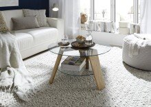 Couchtisch >LUBLIN< in Asteiche, Klarglas / Massivholz - 40x75cm (HxD)