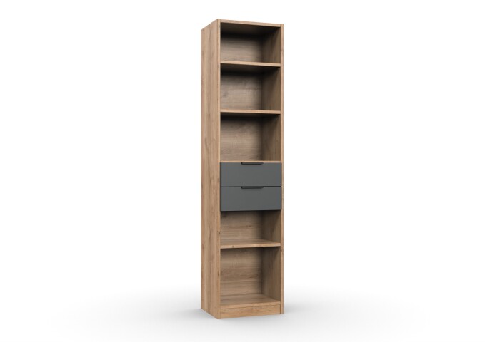 Regal >TEXEL< 2 Schübe, PLANKENEICHE Dekor + GRAPHIT - 48x197x40cm (BxHxT)