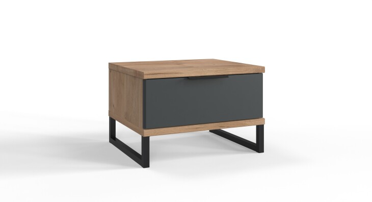 Nachtkommode >TEXEL< 1 Schublade, PLANKENEICHE Dekor + GRAPHIT - 46x38x40cm (BxHxT)