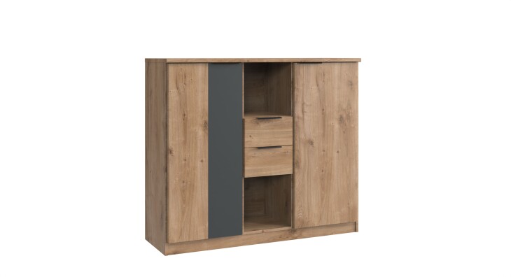 Kombikommode >TEXEL< 2 Türen, 2 Schübe, PLANKENEICHE Dekor + GRAPHIT - 122x105x41cm (BxHxT)