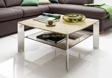 Couchtisch >NELIA< Glasablage, Eiche, Massivholz -...