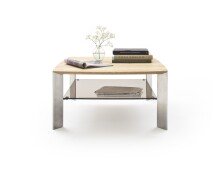 Couchtisch >NELIA< Glasablage, Eiche, Massivholz - 80x41x80cm (BxHxT)