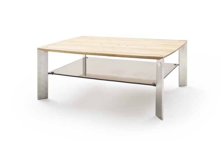 Couchtisch >NELIA< Glasablage, Eiche, Massivholz - 120x41x70cm (BxHxT)