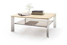 Couchtisch >NELIA< Glasablage, Eiche, Massivholz - 120x41x70cm (BxHxT)