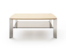 Couchtisch >NELIA< Glasablage, Eiche, Massivholz - 120x41x70cm (BxHxT)