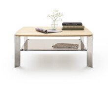 Couchtisch >NELIA< Glasablage, Eiche, Massivholz - 120x41x70cm (BxHxT)