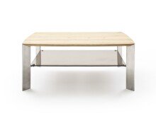 Couchtisch >NELIA< Glasablage, Eiche, Massivholz - 120x41x70cm (BxHxT)