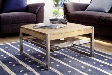 Couchtisch >MIGEL< Glasablage, Eiche, Massivholz -...