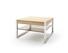 Couchtisch >MIGEL< Glasablage, Eiche, Massivholz -...