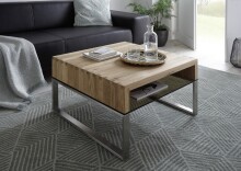 Couchtisch >HILARY< Glasablage, Eiche, Massivholz -...