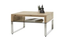 Couchtisch >HILARY< Glasablage, Eiche, Massivholz - 70x39x70cm (BxHxT)