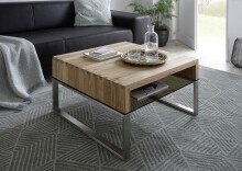 Couchtisch >HILARY< Glasablage, Eiche, Massivholz -...