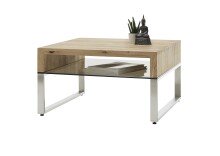 Couchtisch >HILARY< Glasablage, Eiche, Massivholz - 70x39x70cm (BxHxT)