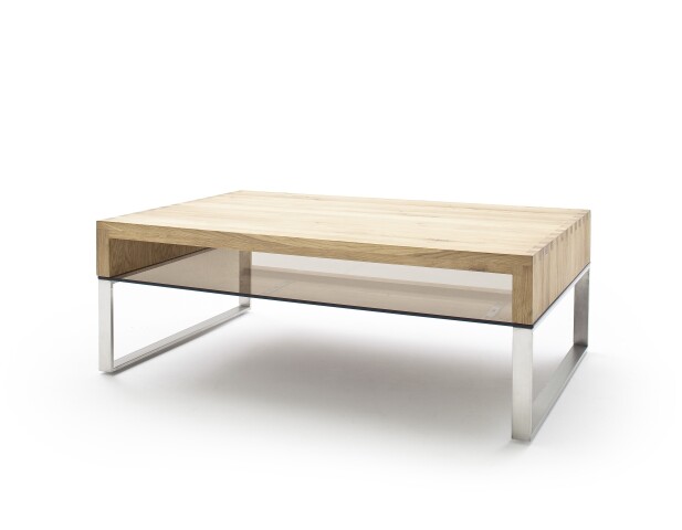 Couchtisch >HILARY< Glasablage, Eiche, Massivholz - 110x39x70cm (BxHxT)