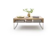 Couchtisch >HILARY< Glasablage, Eiche, Massivholz - 110x39x70cm (BxHxT)