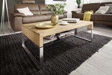 Couchtisch >HILARY< Glasablage, Eiche, Massivholz -...