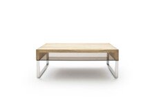 Couchtisch >HILARY< Glasablage, Eiche, Massivholz - 110x39x70cm (BxHxT)