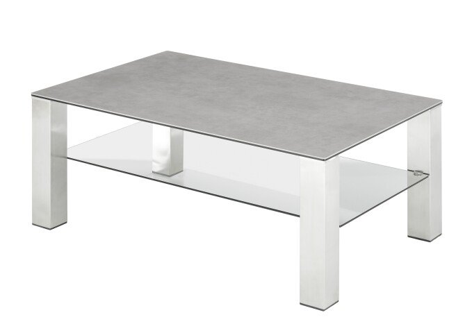 Couchtisch >PUNO< in grau, Glas-Keramik / Edelstahl - 110x43x70cm (BxHxT)