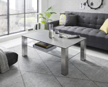 Couchtisch >PUNO< in grau, Glas-Keramik / Edelstahl - 110x43x70cm (BxHxT)