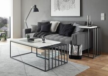 Couchtisch >JUBA< in weiss, Holzwerkstoff / Metall/ Klarglas - 120x40x60 (BxHxT)