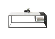 Couchtisch >JUBA< in weiss, Holzwerkstoff / Metall/ Klarglas - 120x40x60 (BxHxT)