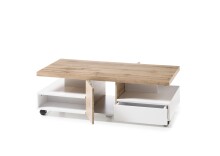 Couchtisch >RENNES< mit Fach+Schub, MDF weiss / Dekor Eiche - 120x40x60 (BxHxT)
