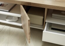 Couchtisch >RENNES< mit Fach+Schub, MDF weiss / Dekor Eiche - 120x40x60 (BxHxT)