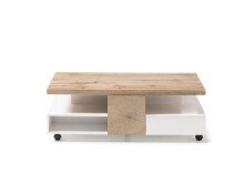 Couchtisch >RENNES< mit Fach+Schub, MDF weiss / Dekor Eiche - 120x40x60 (BxHxT)