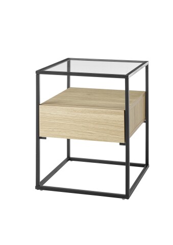 Beistelltisch >EVORA< 1 Schublade, Eiche Dekor, Holzwerkstoff / Metall - 43x54x43 (BxHxT)