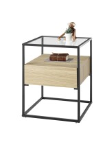 Beistelltisch >EVORA< 1 Schublade, Eiche Dekor, Holzwerkstoff / Metall - 43x54x43 (BxHxT)
