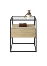 Beistelltisch >EVORA< 1 Schublade, Eiche Dekor, Holzwerkstoff / Metall - 43x54x43 (BxHxT)