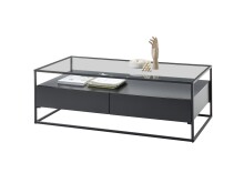 Couchtisch >EVORA< 2 Schübe, Ablage, Glas / schwarz - 120x40x60 (BxHxT)