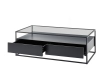 Couchtisch >EVORA< 2 Schübe, Ablage, Glas / schwarz - 120x40x60 (BxHxT)