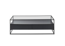 Couchtisch >EVORA< 2 Schübe, Ablage, Glas / schwarz - 120x40x60 (BxHxT)