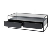 Couchtisch >EVORA< 2 Schübe, Ablage, Glas / schwarz - 120x40x60 (BxHxT)