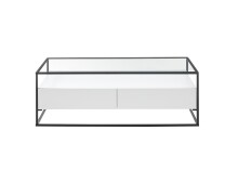 Couchtisch >EVORA< 2 Schübe, Ablage, weiss / Glas - 120x40x60 (BxHxT)